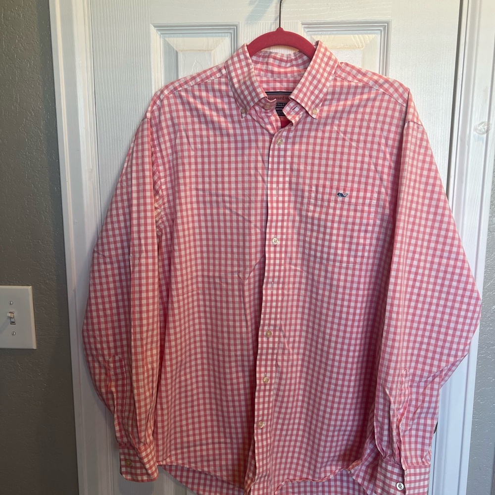 Vineyard Vines Men's Pink Gingham Button-Down Shirt
